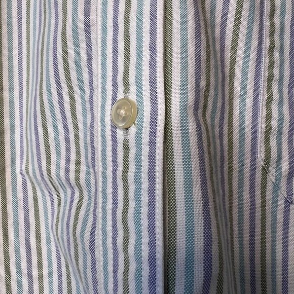 L.L. Bean Shirt Mens SZ XL Blue, Green & White Striped Cotton Button Down Preppy - Picture 7 of 15